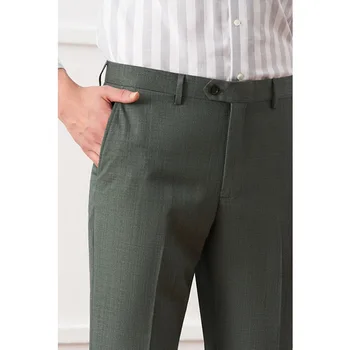 Нови плодово-зелени текстурирани костюмные панталони, мъжки тънки бизнес ежедневни панталони, неглаженые костюмные панталони