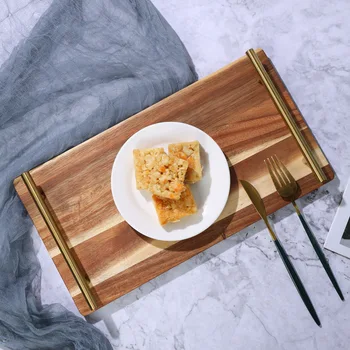 Дървен поднос от Акация С Месингова дръжка, чиния за вечеря, правоъгълно украса, суши, торта, чай, чаена домакински чиния ins wind