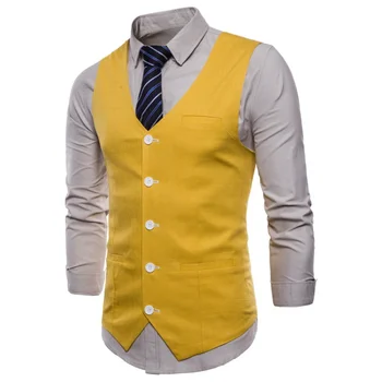 Ежедневни памук лен мъжки костюм, жилетка, оборудвана однобортный жилетка без ръкави, мъжки, бяло, жълто, зелено, оранжево, светло синьо, M-4XL