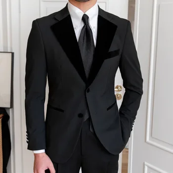 2023 Пролет, британски velvet костюм от две части, костюм за сватбени партита, мъжки костюм, за банкет на младоженеца, оборудвана костюм Homme Mariage Royal