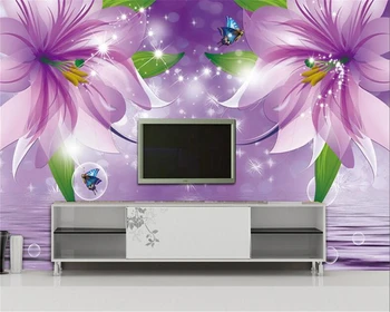 декоративна живопис beibehang 3D поръчка на високо ниво, красива индивидуалност, лилави тапети dream flower за стени d 3