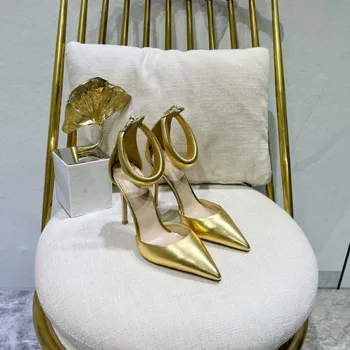 Пикантни обувки с остър пръсти на много висок ток, однотонная дамски обувки с цип, елегантни сандали от естествена кожа за партита, лятна новост 2023 г., хит на продажбите