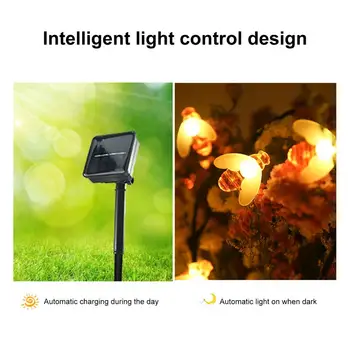 Прекрасен led венец с автоматично захранване/выключением, 8 режима на осветление, която създава атмосфера на открито, градински страхотна лампа с пчели на слънчеви батерии