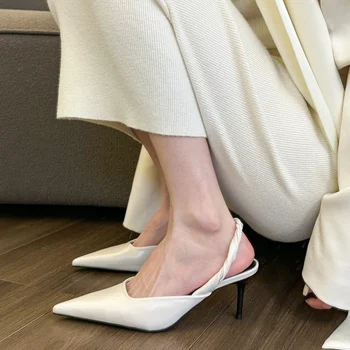 Класически дамски сандали офис обувки за кариера с остри пръсти на тънък висок ток Дамски летни сандали с еднакво еластична гумена лента Sandalias Mujer