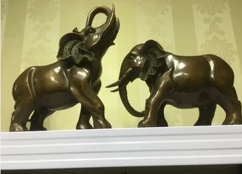 25 см Двойка благоприятни и величествените бронзови статуи на слонове