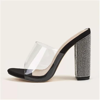 HUAXI/2023, пролет-лято нови модни ежедневни сандали на дебел ток, с блестящи кристали, дамски елегантни обувки на висок ток