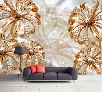 тапети beibehang по поръчка, висококачествен и модерен европейски дворец, златни бижута с диаманти и цветя, TV-фон, стенни хартия de parede