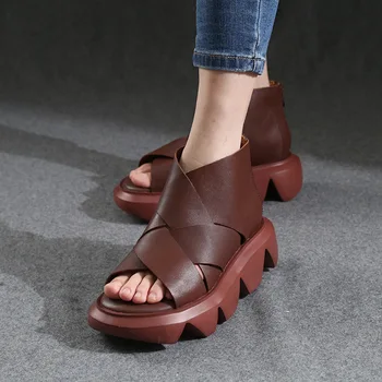 Birkuir/ дамски сандали на равна платформа от естествена кожа на дебелите обувки, летни плажни сандали с цип, луксозни и елегантни дамски сандали