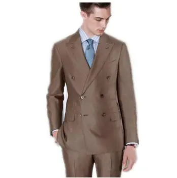 Комплект от 3 теми (Яке + панталон + вратовръзка) Кафяви двубортные костюми с остър ревери, най-Новите модели палта и панталони, Марка дрехи Terno Slim Fit, смокинги