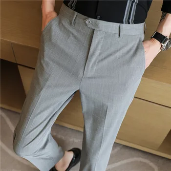 Висококачествени бизнес панталони за мъже, модерен тънък монтиране на ежедневните панталони за костюми, офис панталони за младоженеца, мъжки дрехи
