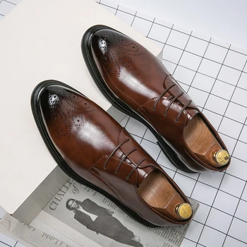 Мъжки официалната обувки, мъжки обувки-oxfords, италиански модела обувки, сватбени луксозни обувки, модни кожени обувки с остър пръсти