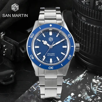 Мъжки часовник за гмуркане San Martin, сапфирен кристал, 200 м, водоустойчив, луксозни, BGW9, светещи, YN55, автоматични механични ръчни часовници