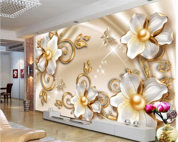Индивидуални 3D стенописи Перлена съкровище Цвете магнолия, открит фон, тапети за хола, спалня фотообои