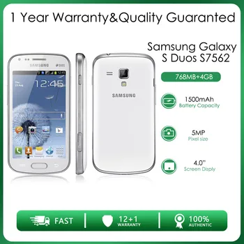 Оригинален Отключени Samsung Galaxy S Duos S7562 с две Sim-карти, 768 MB RAM И 4 GB ROM, 5mp 4,0 