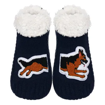 Пухкави чорапи-чехли за възрастни /Пухкави домашни чорапи с захватами / Подаръци за любителите на кучета от един размер, немска овчарка