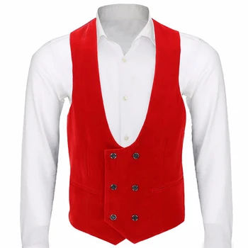 Red velvet мъжка жилетка с двубортным цельнокроеным мъжки костюм Wasitcoat с V образно деколте, оборудвана, нов модерен жилетка на поръчка за сватба