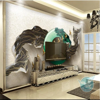 wellyu Нови китайски творчески 3D стерео абстрактни линии яшмовый фон на стената на поръчка голяма фреска зелени тапети