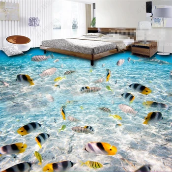 тапети beibehang Ocean за стени, триизмерен свят на тропическите риби, 3D-хартия, подови настилки за баня, художествено покритие за пода, самозалепващи се тапети