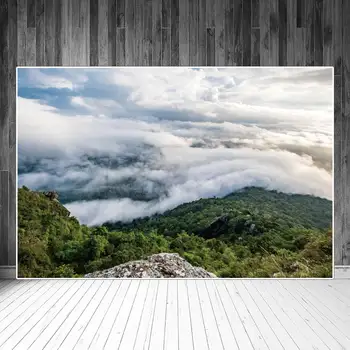 Бял Облачен мъгла Декори за фотография гори, Природа Пейзаж на върха на планината Персонализирани фонови снимки