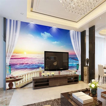 beibehang papel de parede 3D Фотообои по поръчка за стени на 3 d Балкон с изглед към морето-Големи 3D Стенни Тапети Спалня Хол