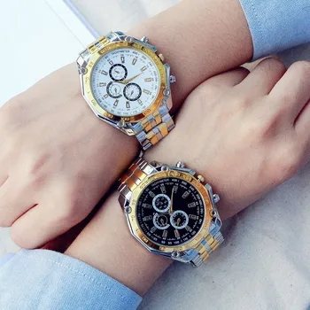 1 бр. Луксозни бизнес мъжки кварцови часовници, сребро, Злато, ръчен часовник от неръждаема стомана, модерен мъжки класически бизнес часовници