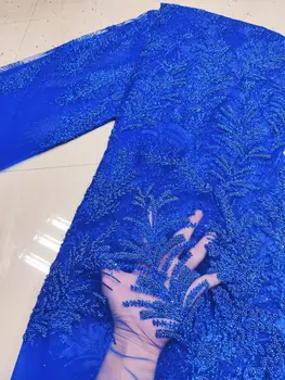 Африканска лейси плат 2021, благородна сватбена мода, нигерийская бродерия, тюлевое сетчатое дантела с мъниста, френска лейси кърпа 5 ярда