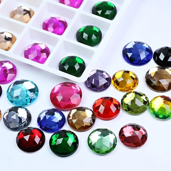 Цветни стъклени кристали с кръгла форма с равна задна част, стъклени мъниста 