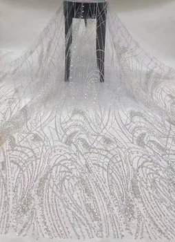 Ново записване, Африканска тюлевая плат, ръчно изработени с перли, луксозни Алжирския пайети, сетчатое дантела, вечерна сватбена рокля за младоженци