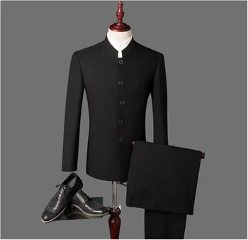 Сватбена рокля, черна, най-новите модели палта и панталони, мъжки костюми, однобортные костюми на младоженеца за мъже, официалната дрехи (яке + панталон + вратовръзка)