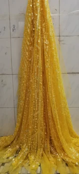 Висококачествена жълто-златно новата френска нигерийская лейси плат с перли и пайети, африканските вышитое женствена рокля за представления и партита