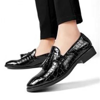 Ежедневни кожени обувки за мъже, британска официално облекло, бизнес мъжки обувки, пролетно мъжки черна мека работна обувки за по-младите мъже