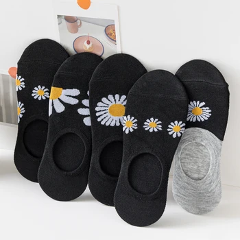 5 Двойки женски невидими чорапи-лодочек, летни силиконови нескользящие дамски чорапи дишащи Calcetines Chrysanthemum, Директна доставка