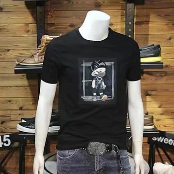 Лятна мъжка Мода и красива тениска от Висок клас с дигитален печат и пайети Ръчно изработени с къс ръкав, Топла Разпродажба, Тънка тениска