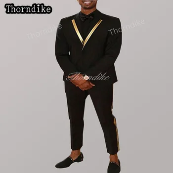 Thorndike, Мъжки моден костюм, 2 броя, Официален сватбен смокинг Младоженеца с ревери, Мъжки Офис бизнес сако (яке + панталон)