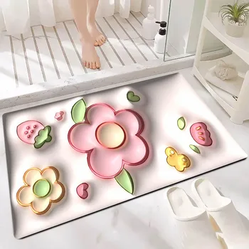 3D цветна подложка за баня, инфузорна мръсотия, нескользящий подложка за тоалетна, впитывающий быстросохнущий нескользящий сладък мат, кухненски подложки, впитывающий килим