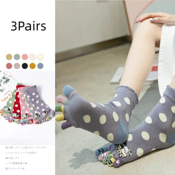 Чорапи с отделни пръсти за жени, сладък gizmos с котки, нови есенно-зимни широки свободни чорапи със средна дължина, полка точки
