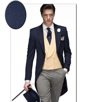 Тъмно-синьо палто с ласточкиным опашка, яке, мъжки костюми, комплект от 3 теми, модерен официален красив мъжки костюм, най-новият стил, високо качество, монтиране приятелка