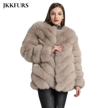 JKKFURS/ дамски модни дебели връхни дрехи, палта от естествен лисьего кожа, зимни пухкави топло яке S7562A