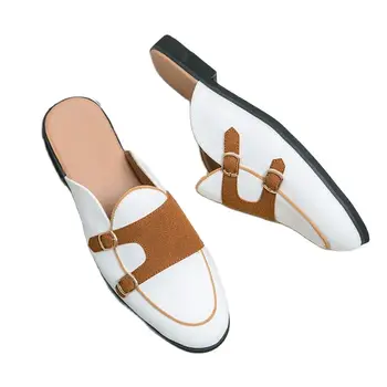Парусиновая кожени обувки, мъжки ежедневни луксозни маркови лоферы Мюлер ръчно изработени мъжки модел обувки на плоска подметка без шнур за шофиране, обувки 38-47