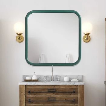 Квадратно зелено декоративно стенно огледало \ Огледало в рамка от МДФ с антиоксидантна полиуретанова боя с покритие за спалня, дневна, тоалетна масичка, антре
