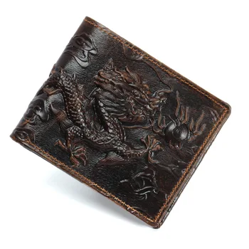 Мъжки портфейл от Dragon винтажной естествена кожа в тъмно кафяв цвят, двойни стандартни портфейли от телешка кожа, портфейли