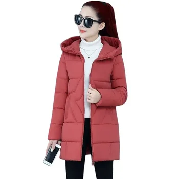 Нова зимно яке с памучна подплата, женски паркове, на корейското однотонное дебели палта със средна дължина, с качулка, свободно основно палто, женски G2791