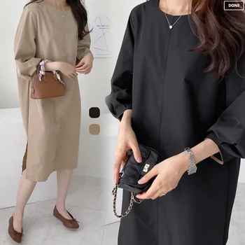 Памучни рокли в японски стил за жени, ежедневното однотонное основно дълга рокля