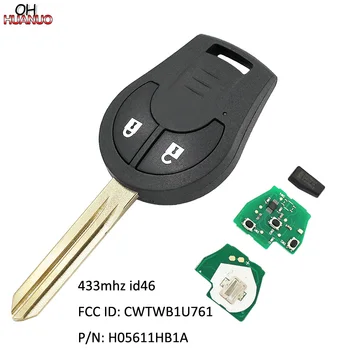 2 Бутона за Дистанционно автомобилния ключ fob 433 Mhz ID46 с чип за NISSAN Micra K14 2010 + FCC ID: CWTWB1U761 P/N: H05611HB1A