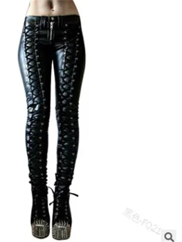 2023 Нови Улични Готически Панталони на спагети презрамки от Изкуствена Кожа Harajuku, Реколта Обикновен Всекидневен Панталон-молив С висока талия, Есен-Зима