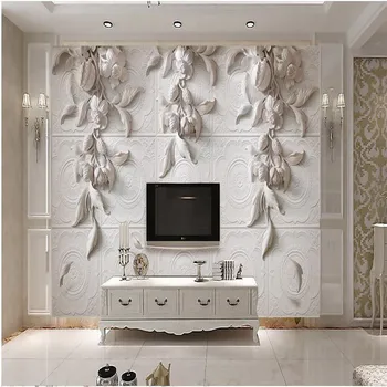beibehang картината за фон на снимки хол HD Бели цветя релефни тапети за стените на хотела в стил изобразително изкуство