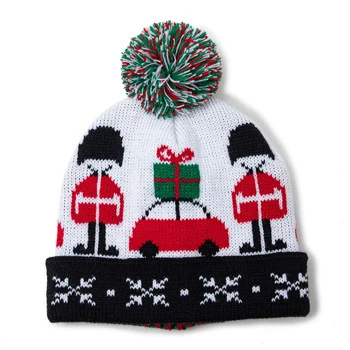 Детска Коледна вязаная шапка с припокриване и мек лесен модел кола, шапки за деца, шапки в студено време