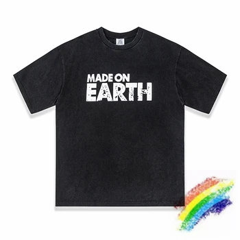 Тениска с принтом Vetements MADE ON EARTH За Мъже и Жени е 1:1, Благородна Негабаритная Реколта Промытая Разкъсно Тениска VTM, Вътрешна Етикет