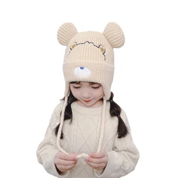 Нова зимна вязаная капачка за момичета с анимационни мечка, детска шапка, топла детска шапка с шалче, детска шапка за деца, детска шапка за момче