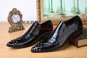 Zobairou/ италиански мъжки черни обувки от лачена кожа, лоферы с шипове, сватбени и вечерни обувки без закопчалка, oxfords на равна подметка, размер 12